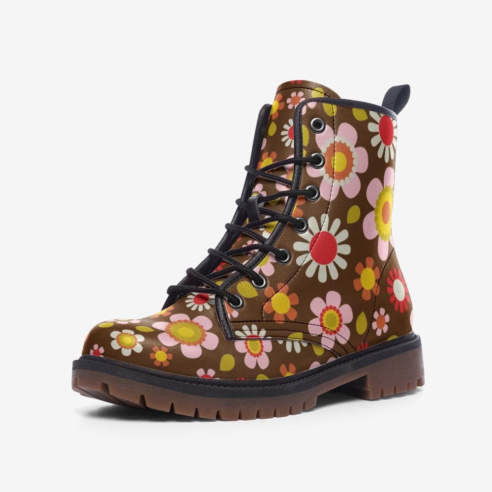 Retro Brown Daisy Mod Combat Boots