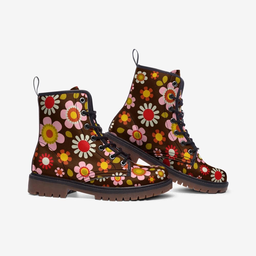 Retro Brown Daisy Mod Combat Boots