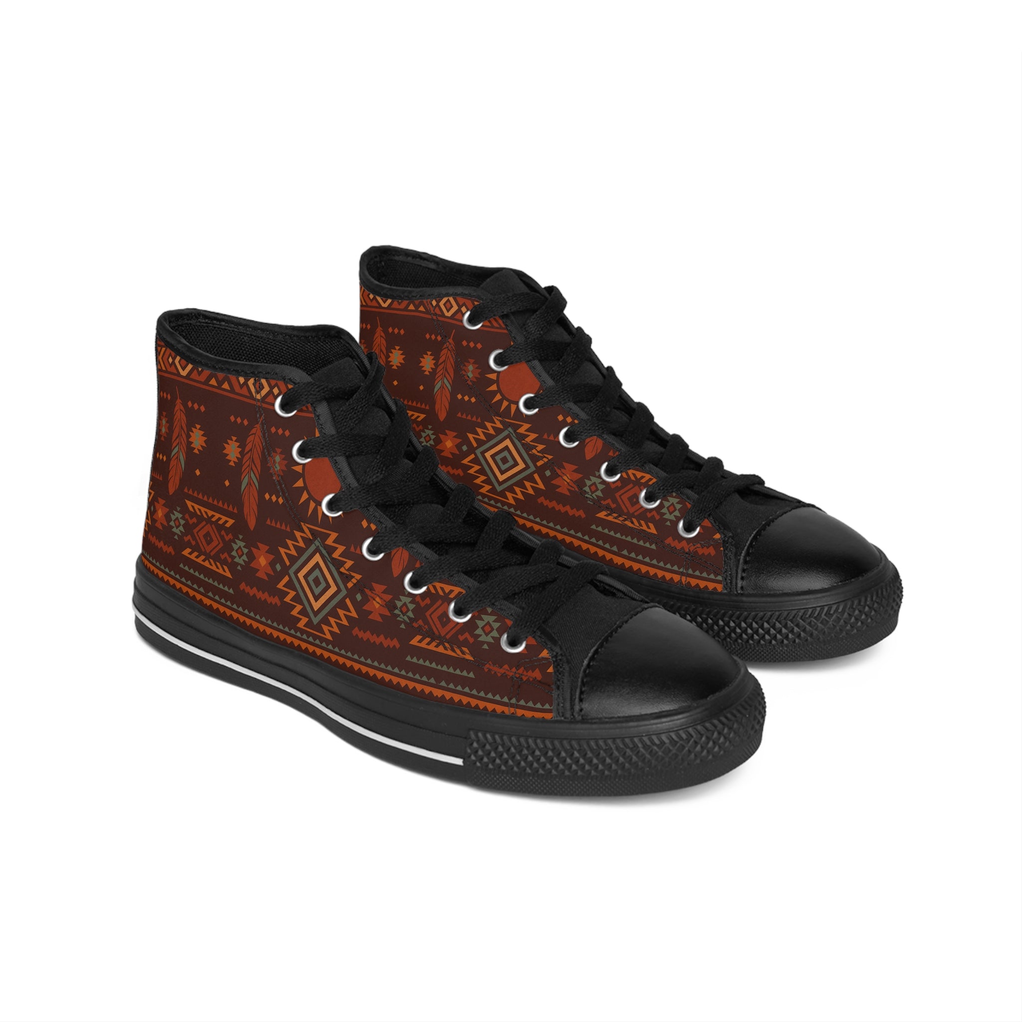 Tribal Sun & Feather Pattern High-Top Shoes