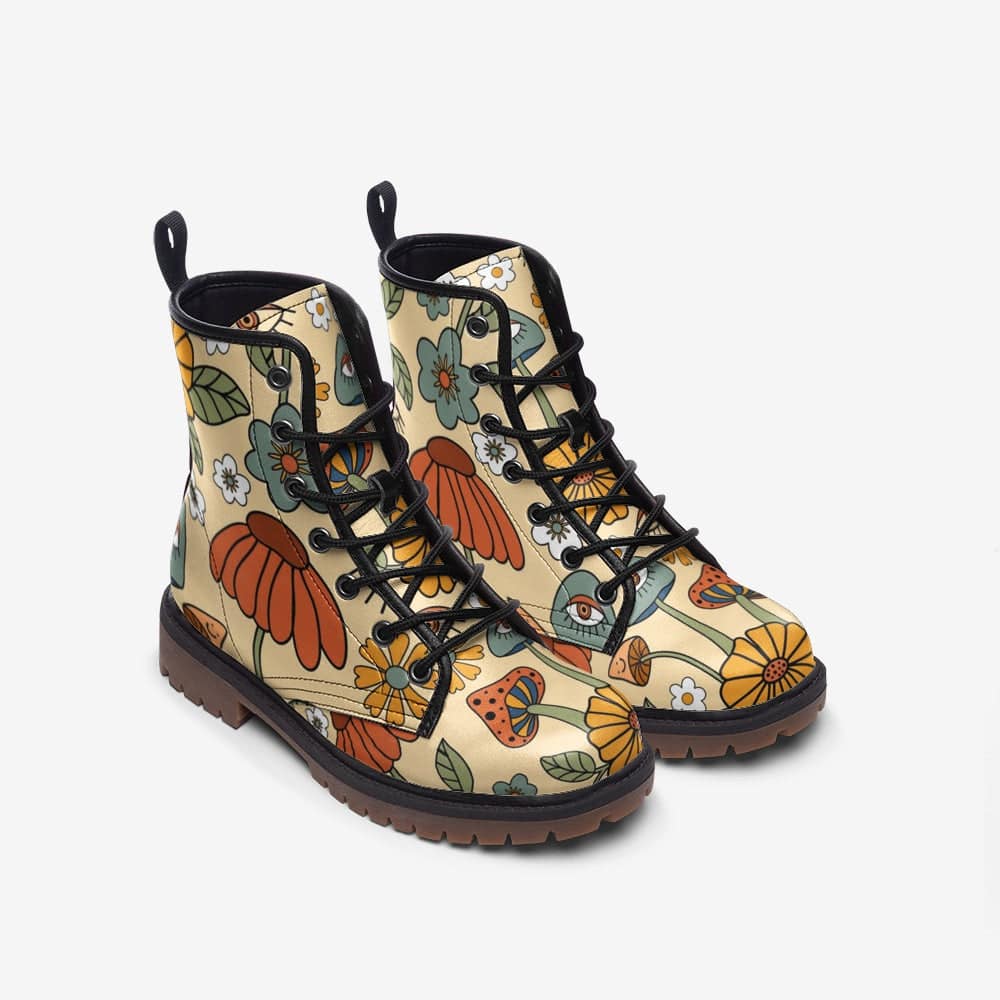 Hippie Mushroom Love Combat Boots