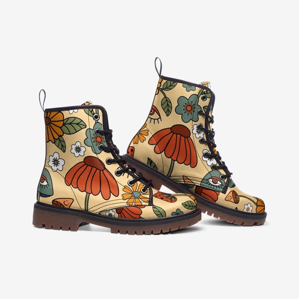Hippie Mushroom Love Combat Boots