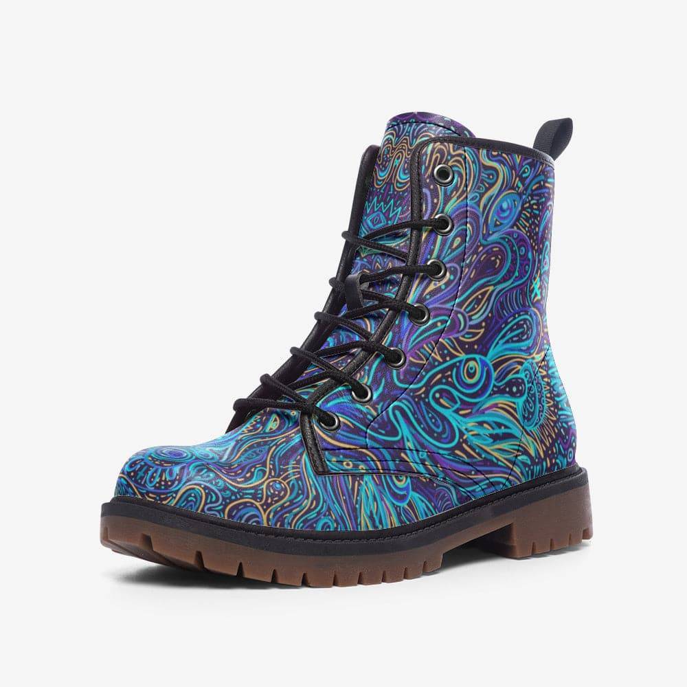 Trippy Psychedelic Blue Turquoise Combat Boots