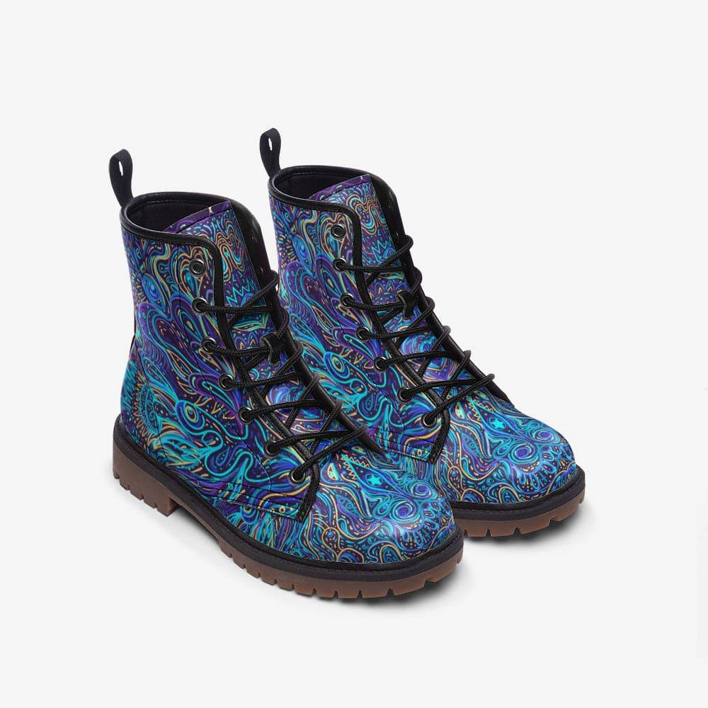 Trippy Psychedelic Blue Turquoise Combat Boots