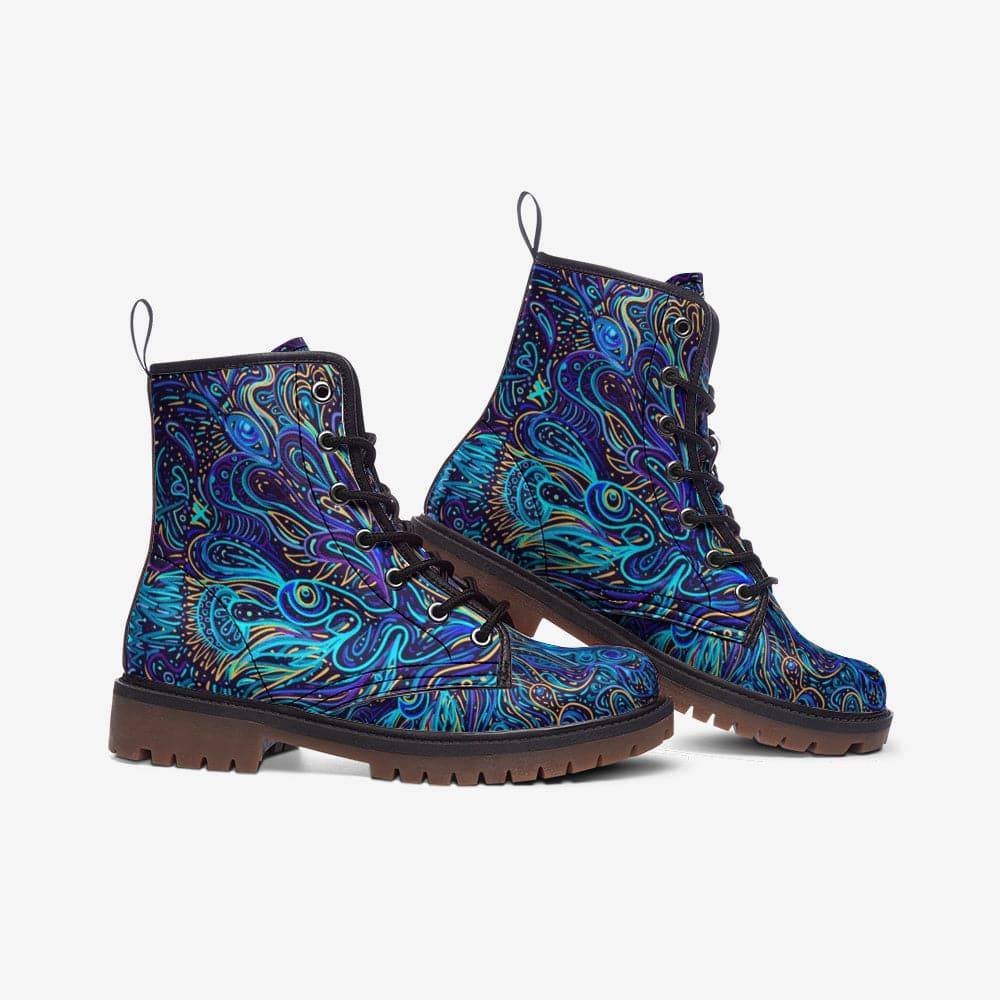 Trippy Psychedelic Blue Turquoise Combat Boots
