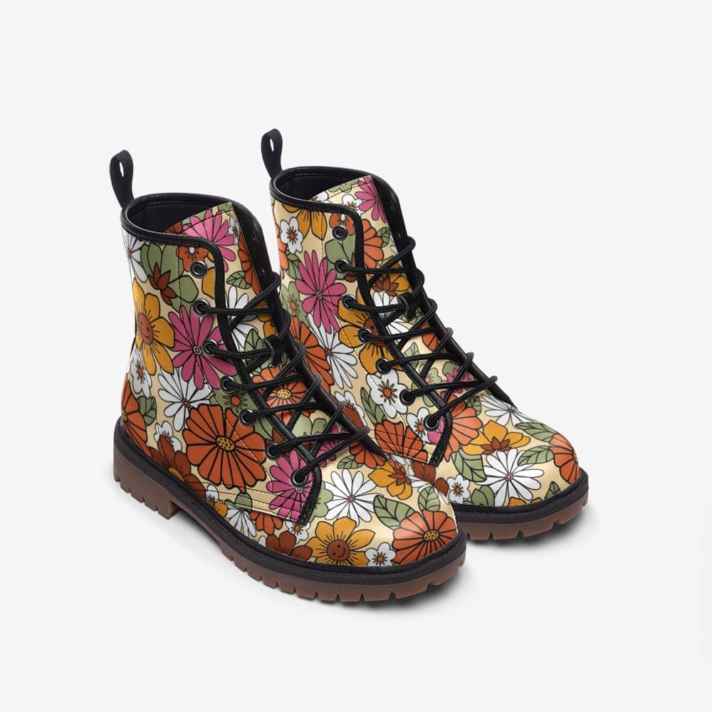 Hippie Flower Power Combat Boots