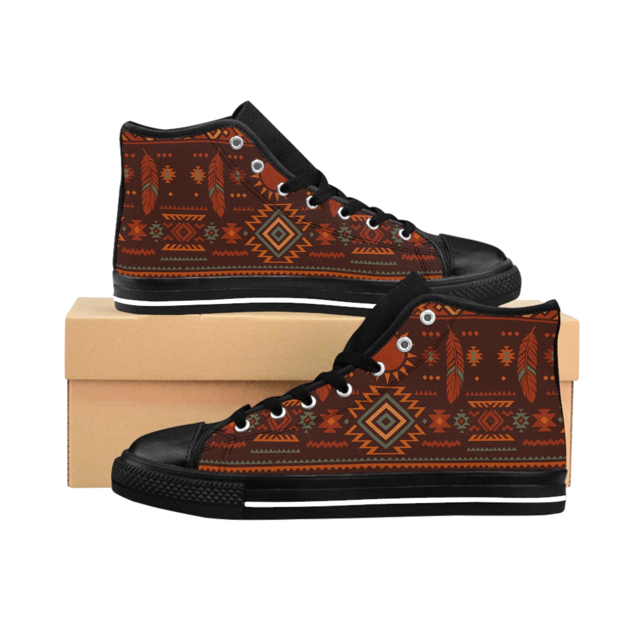 Tribal Sun & Feather Pattern High-Top Shoes