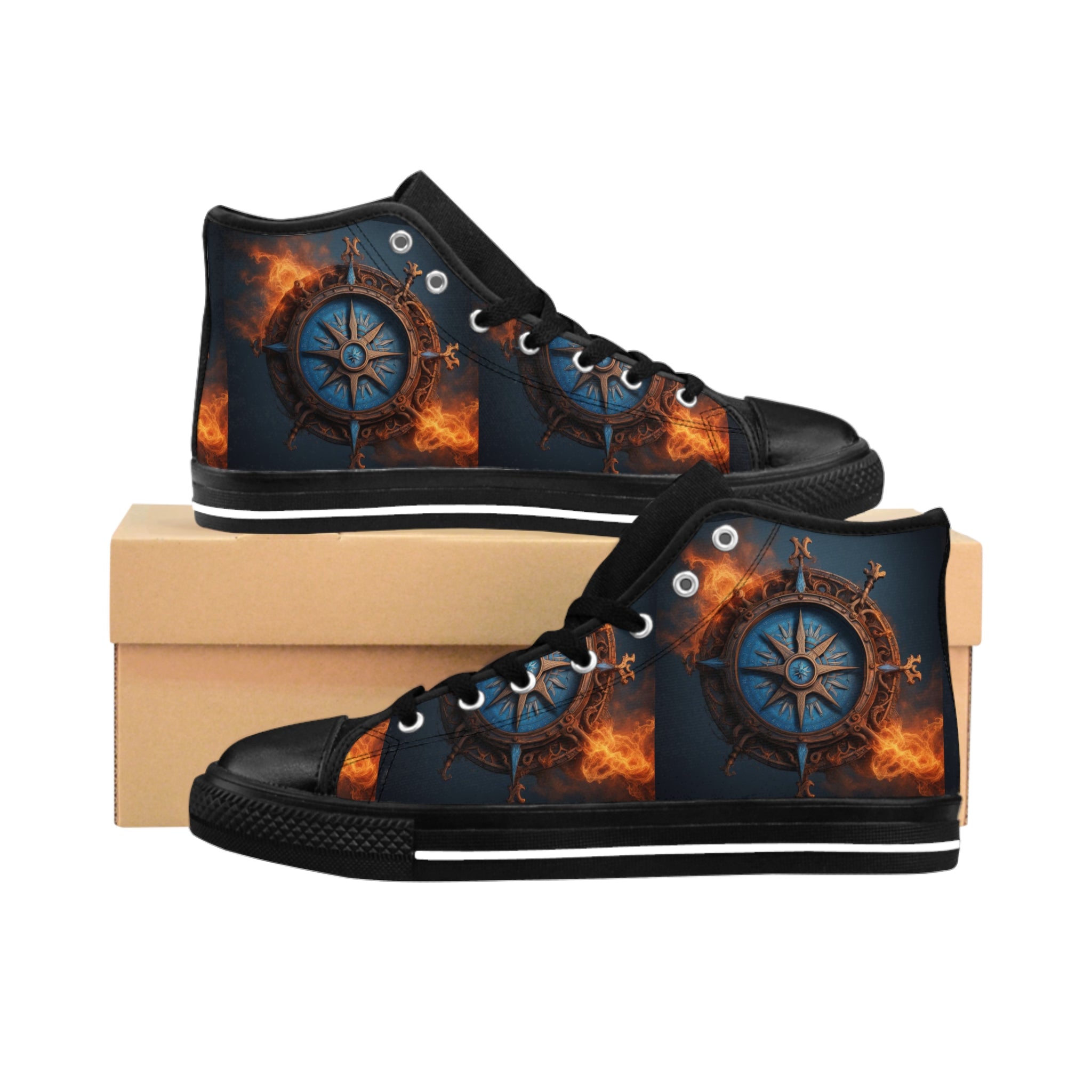 Flaming Vegvisir Compass High-Top Shoes