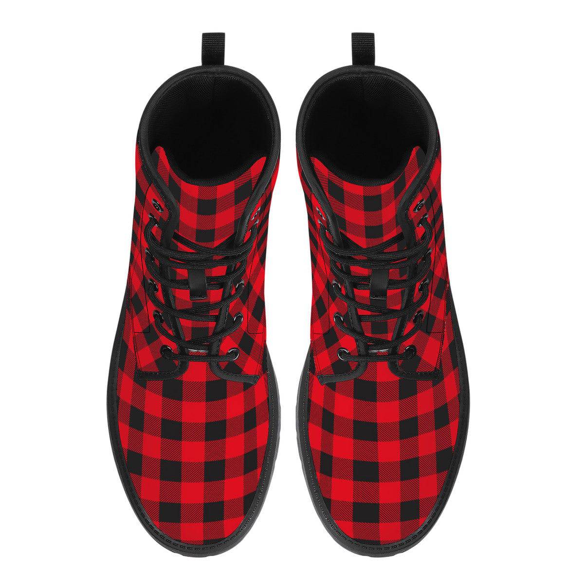Red Plaid Vegan Leather Boots