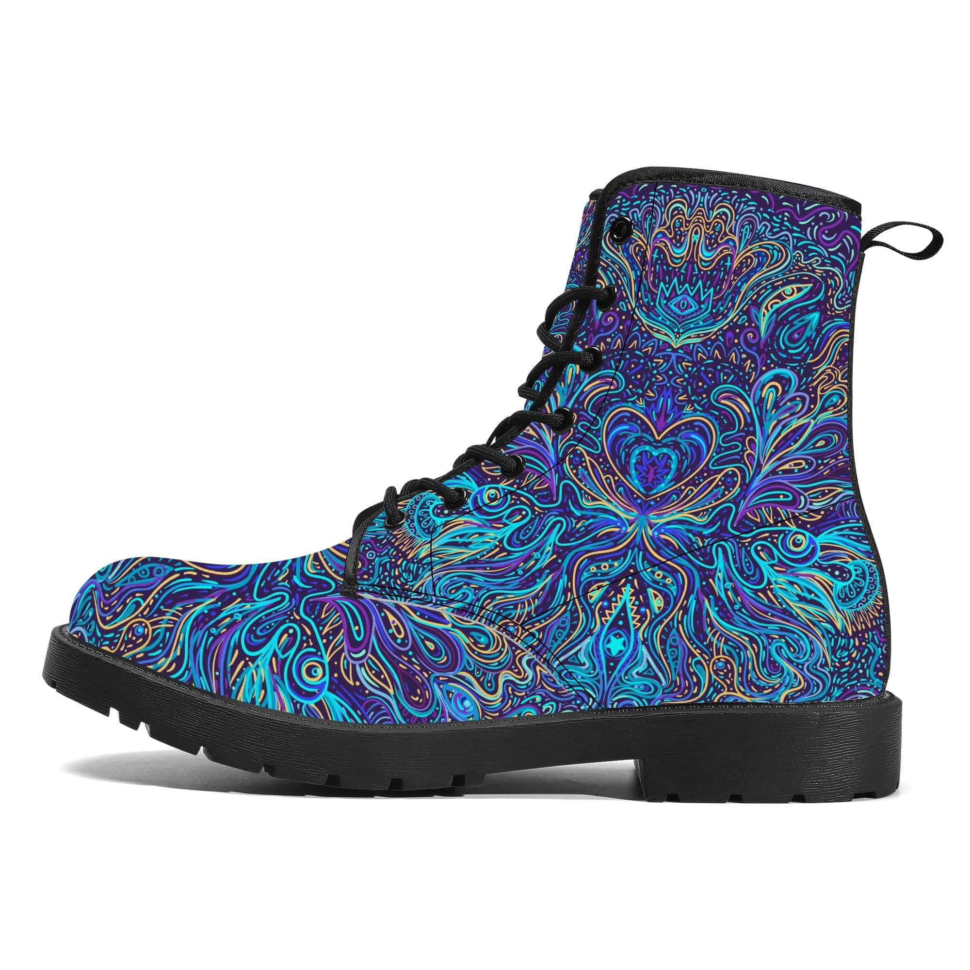 Trippy Psychedelic Blue Turquoise Vegan Leather Boots
