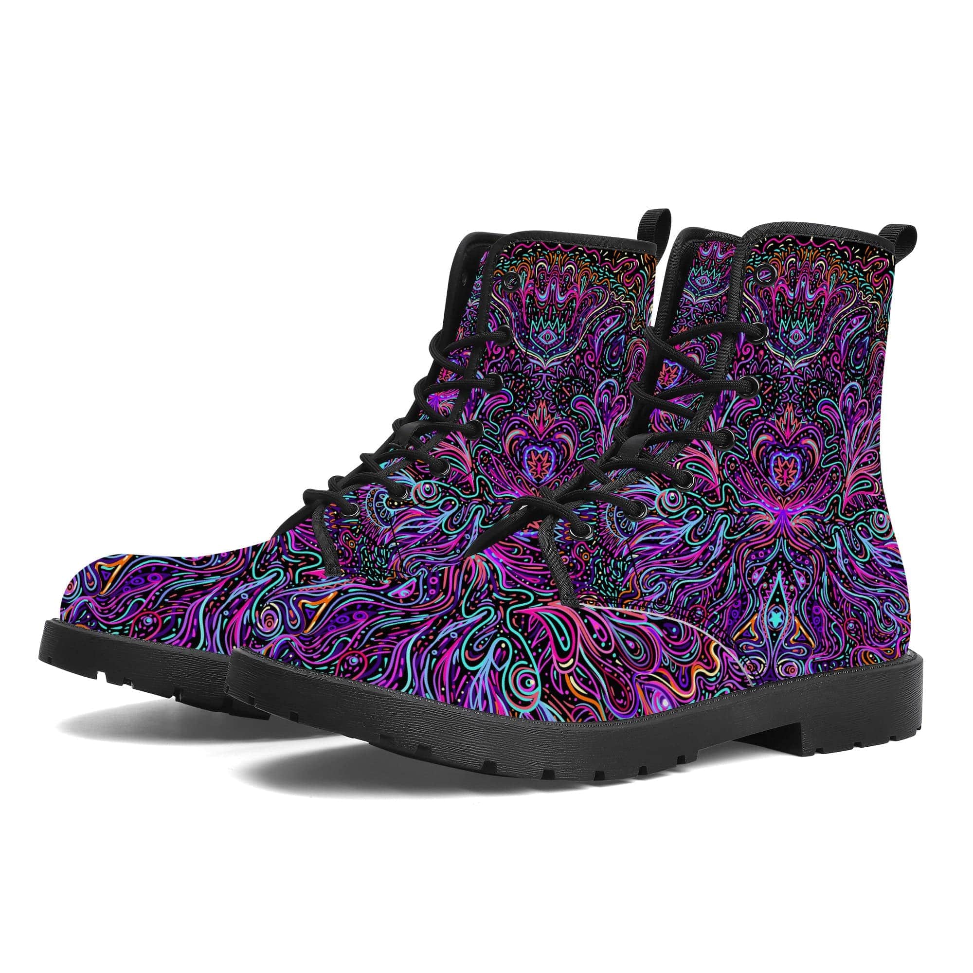 Trippy Psychedelic Purple Pink Vegan Leather Boots