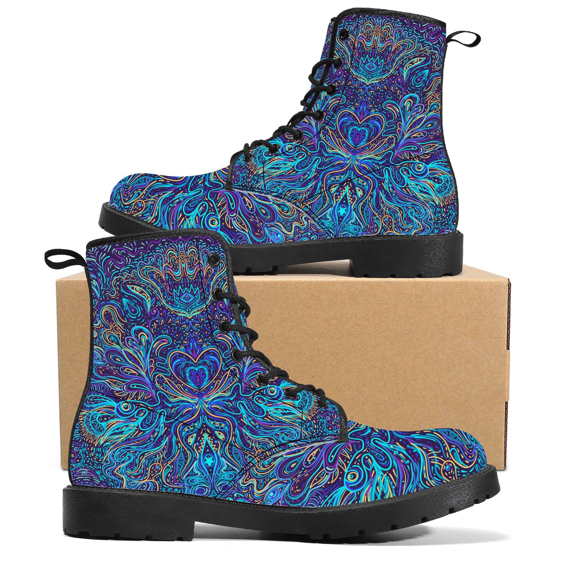 Trippy Psychedelic Blue Turquoise Vegan Leather Boots