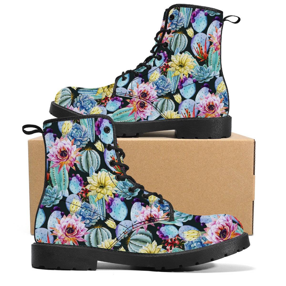 Watercolour Cactus Vegan Leather Boots
