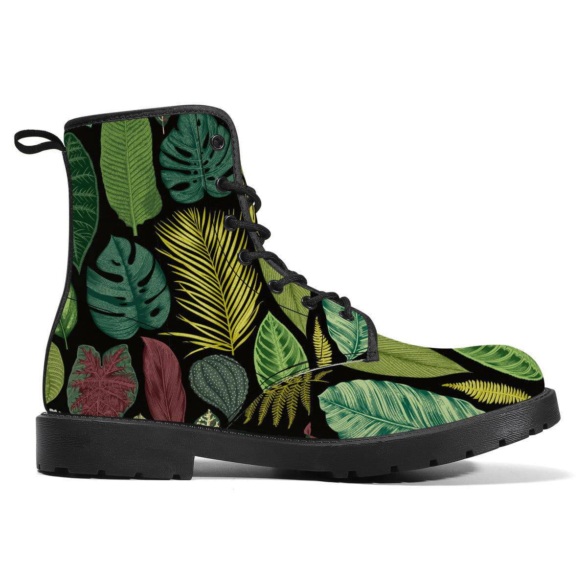 Tropical Leaf Print Vegan Leather Boots