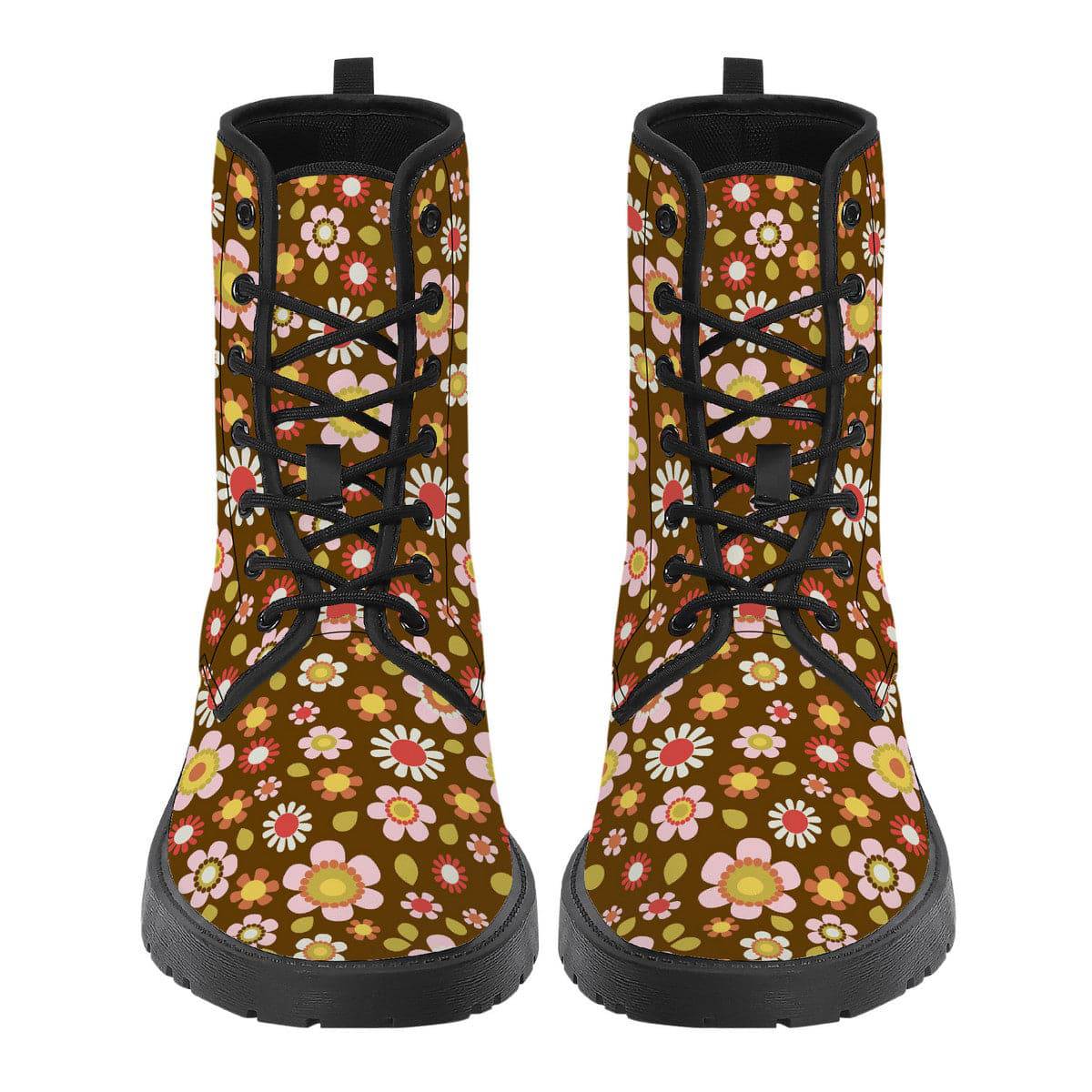 Retro Brown Daisy Mod Vegan Leather Boots