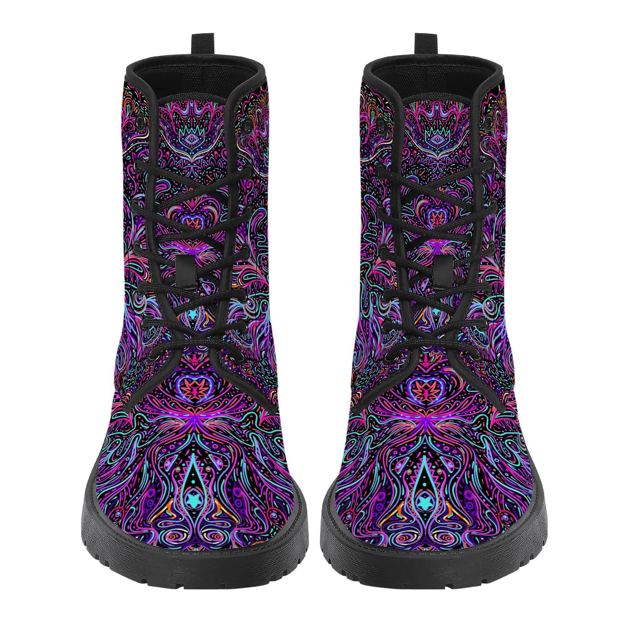 Trippy Psychedelic Purple Pink Vegan Leather Boots