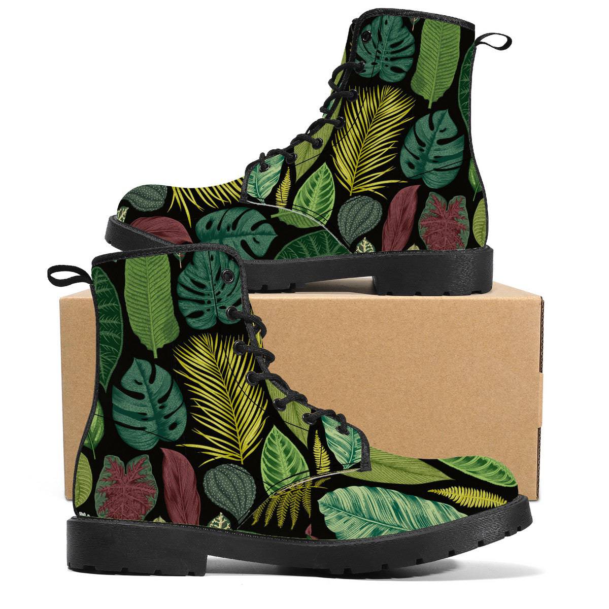 Tropical Leaf Print Vegan Leather Boots
