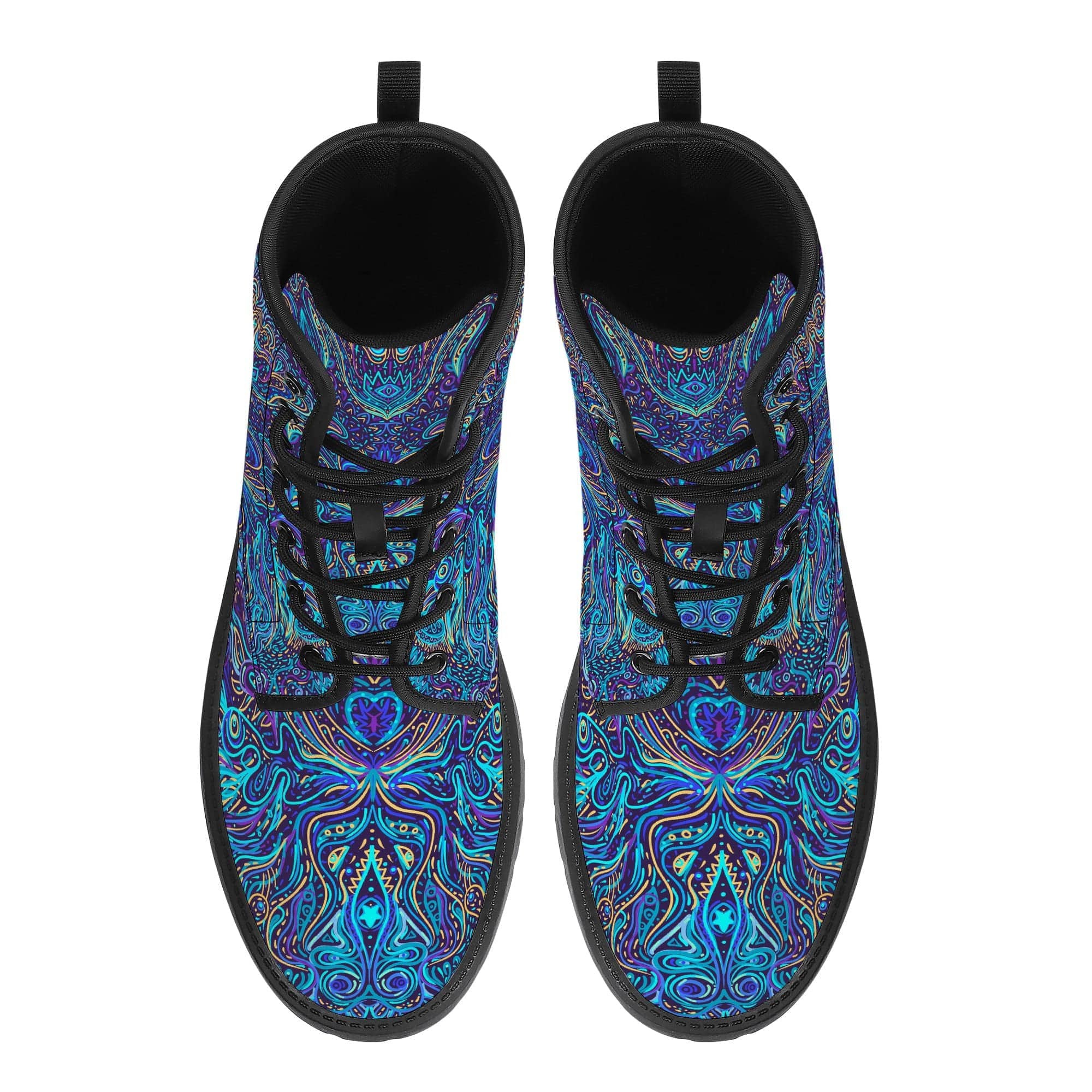 Trippy Psychedelic Blue Turquoise Vegan Leather Boots