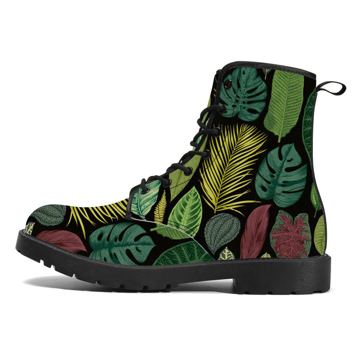 Tropical Leaf Print Vegan Leather Boots