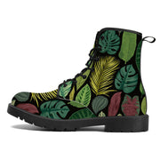 Tropical Leaf Print Vegan Leather Boots