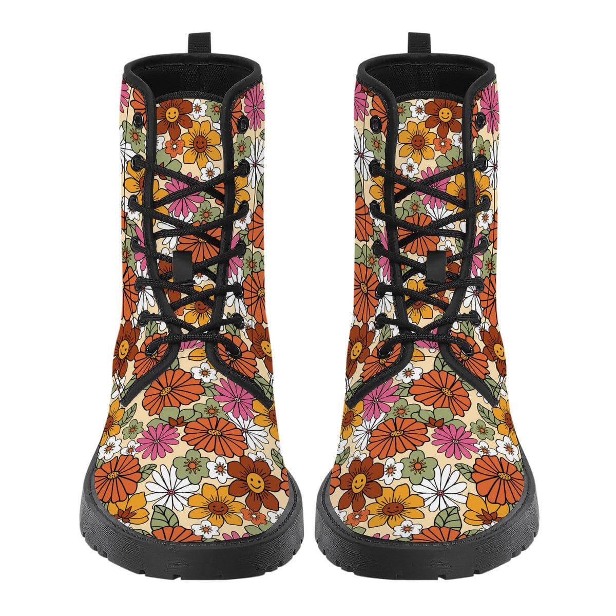 Hippie Flower Power Vegan Leather Boots