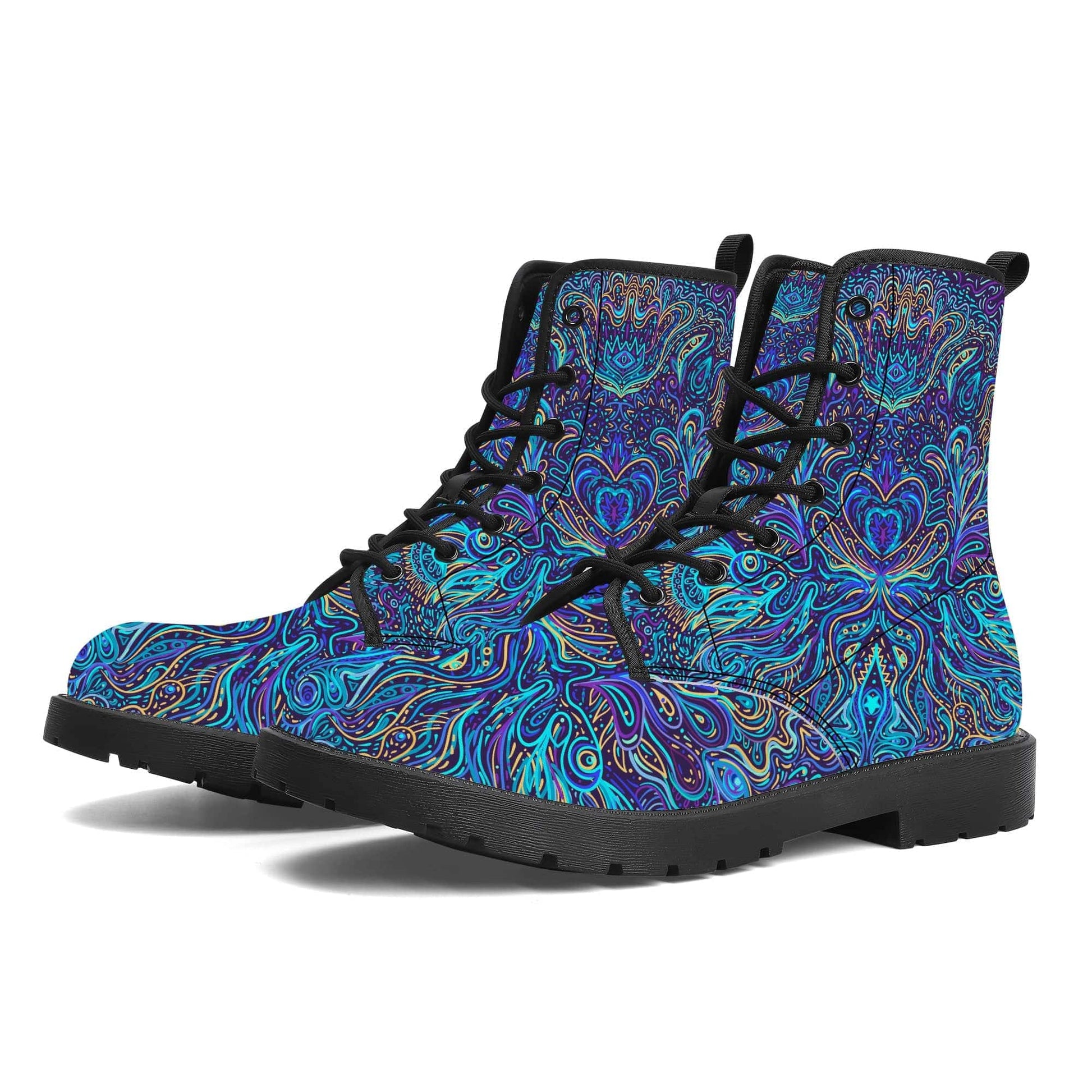 Trippy Psychedelic Blue Turquoise Vegan Leather Boots