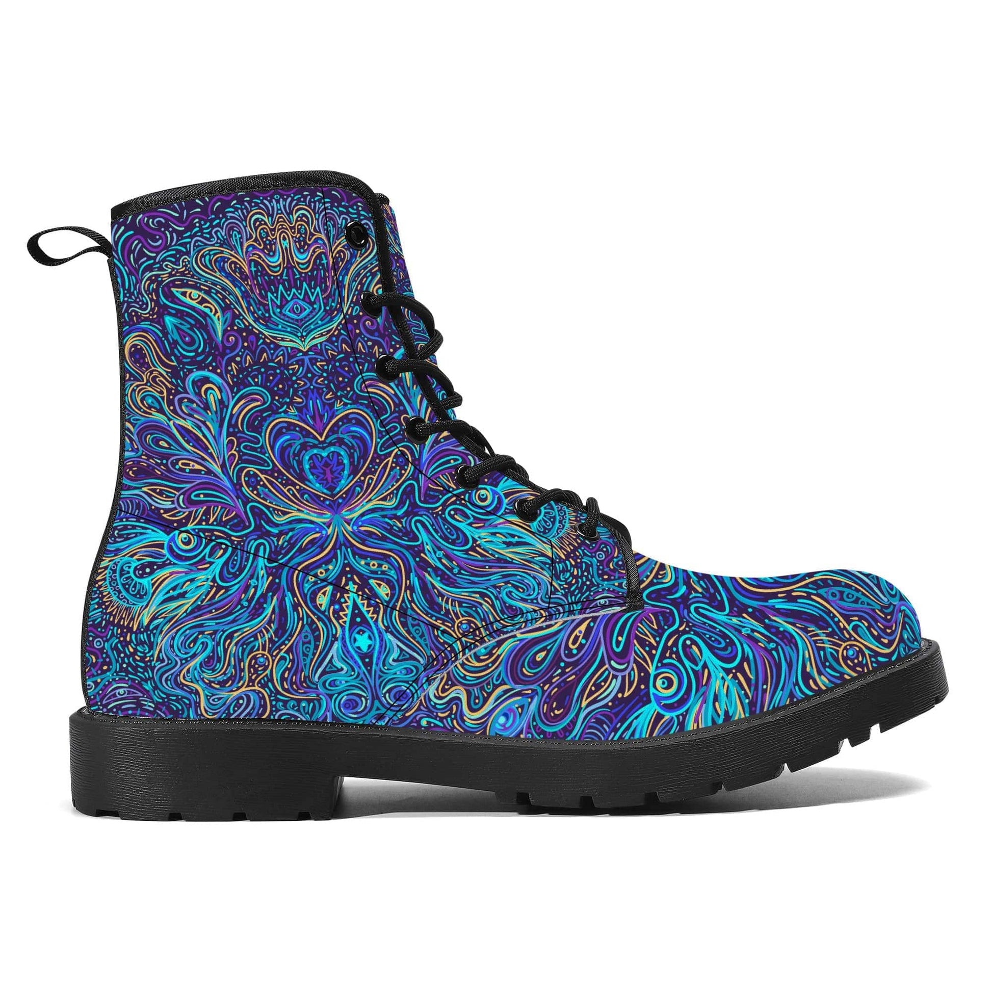 Trippy Psychedelic Blue Turquoise Vegan Leather Boots