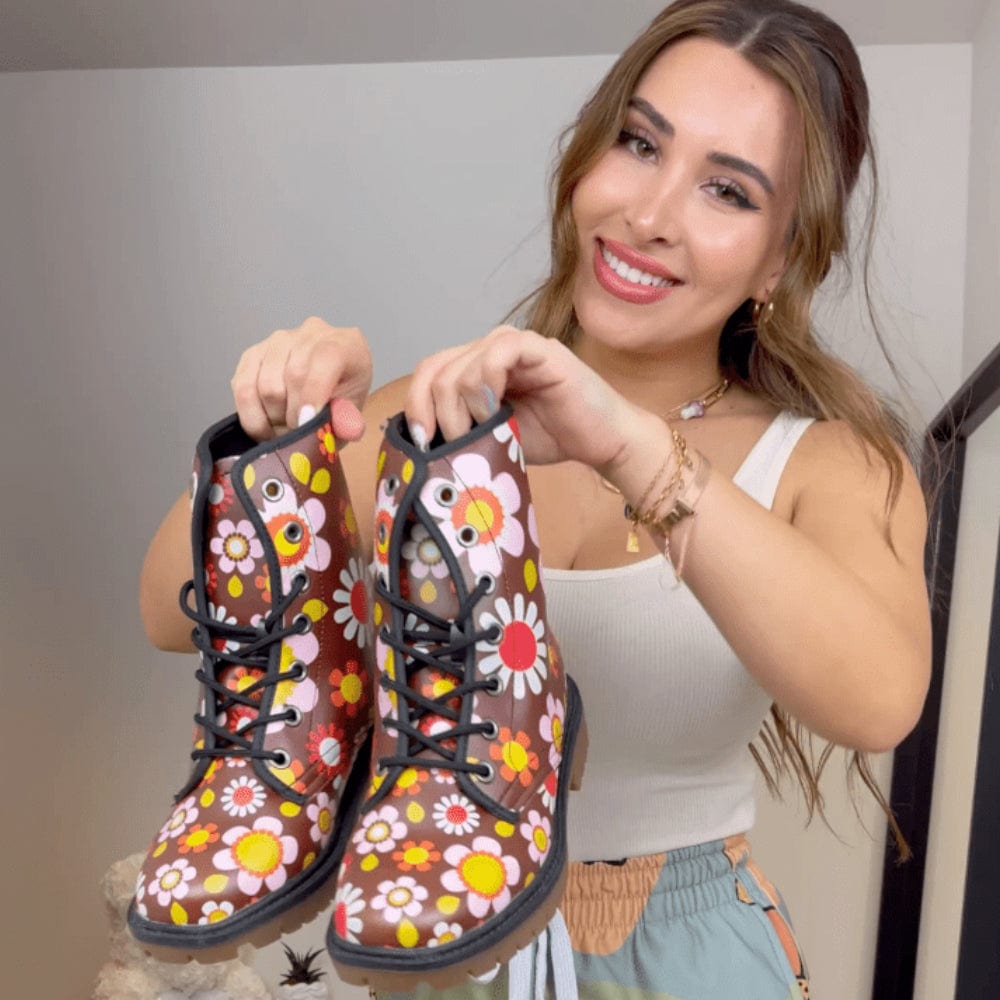 Retro Brown Daisy Mod Combat Boots