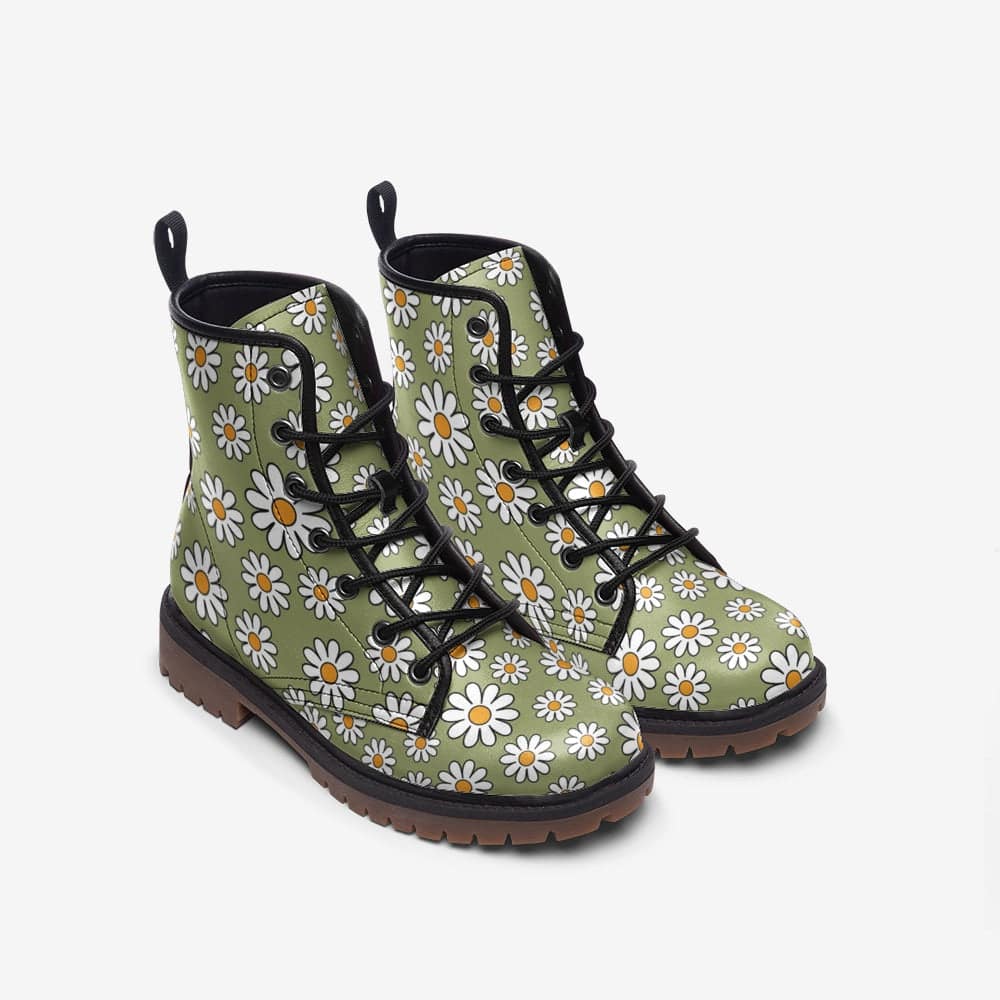 Sage Green Daisy Combat Boots