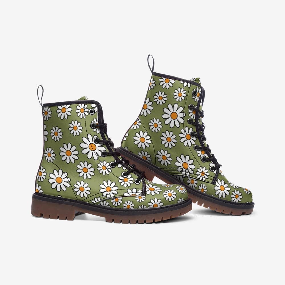Sage Green Daisy Combat Boots
