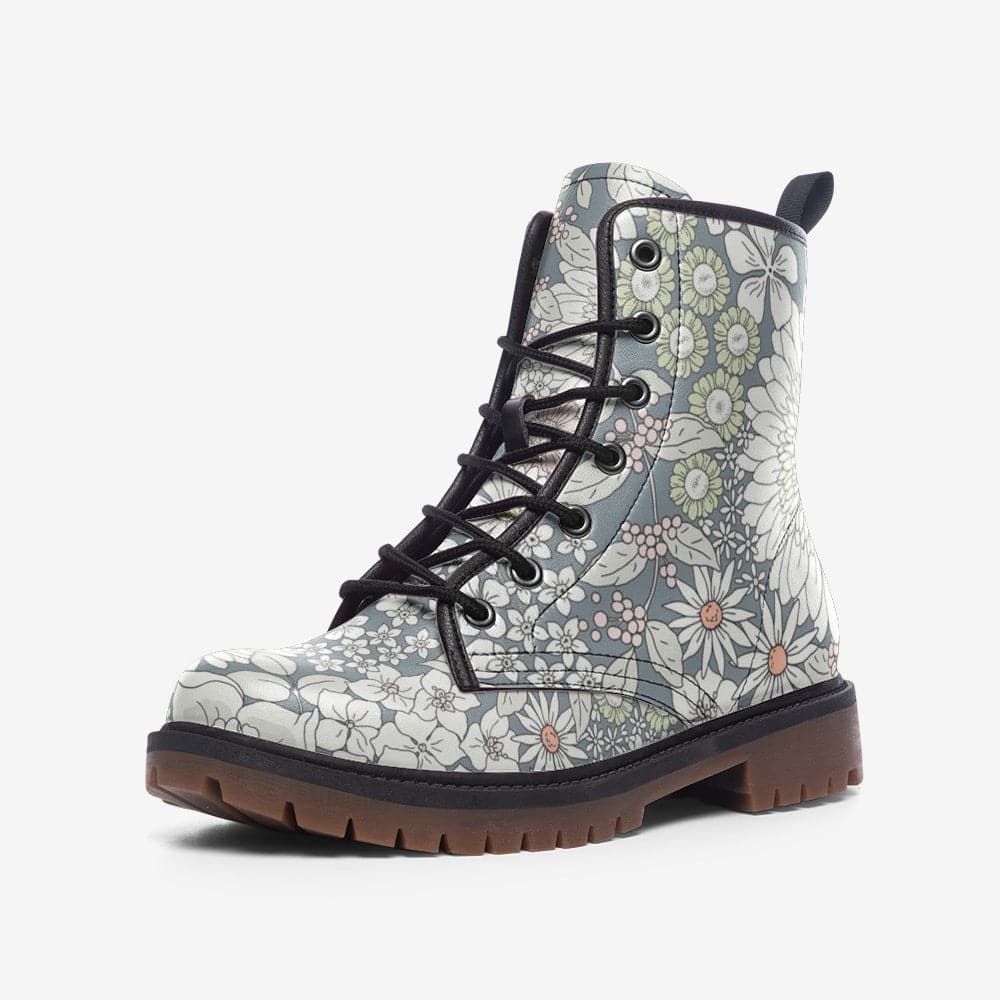 Snowy Field Of Flowers Combat Boots
