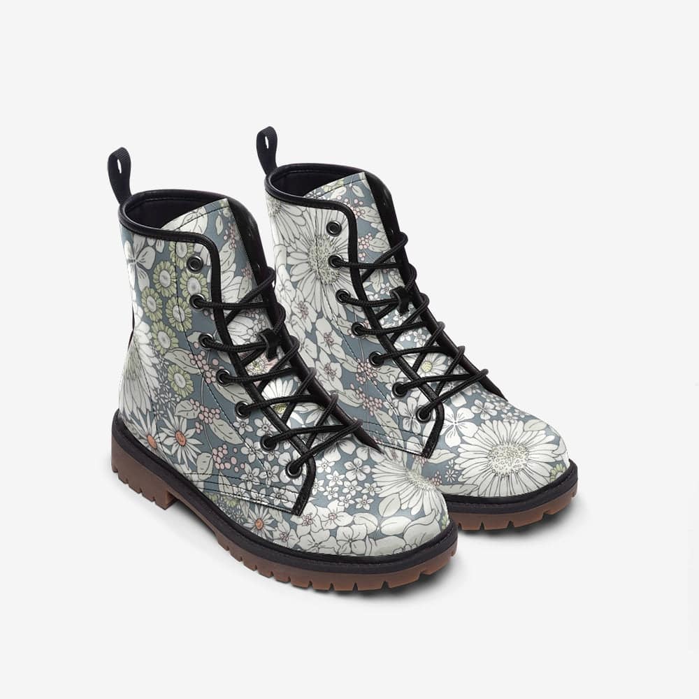 Snowy Field Of Flowers Combat Boots