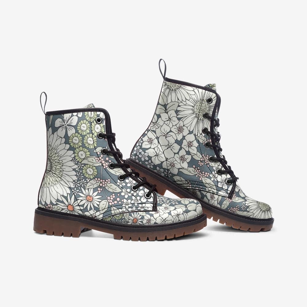 Snowy Field Of Flowers Combat Boots