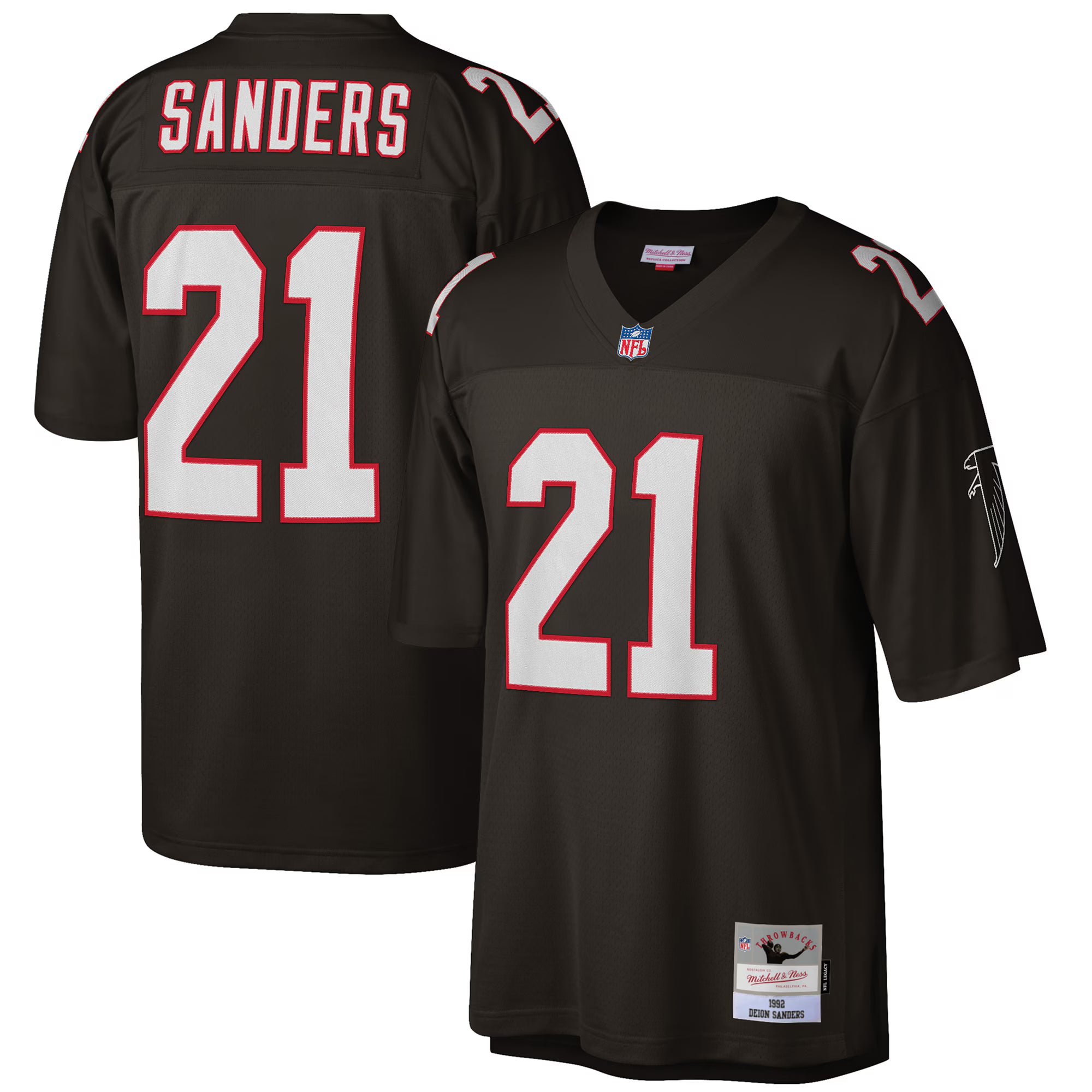 Deion Sanders Atlanta Falcons Mitchell &amp; Ness Big &amp; Tall 1992 Retired Player Replica Jersey - Black