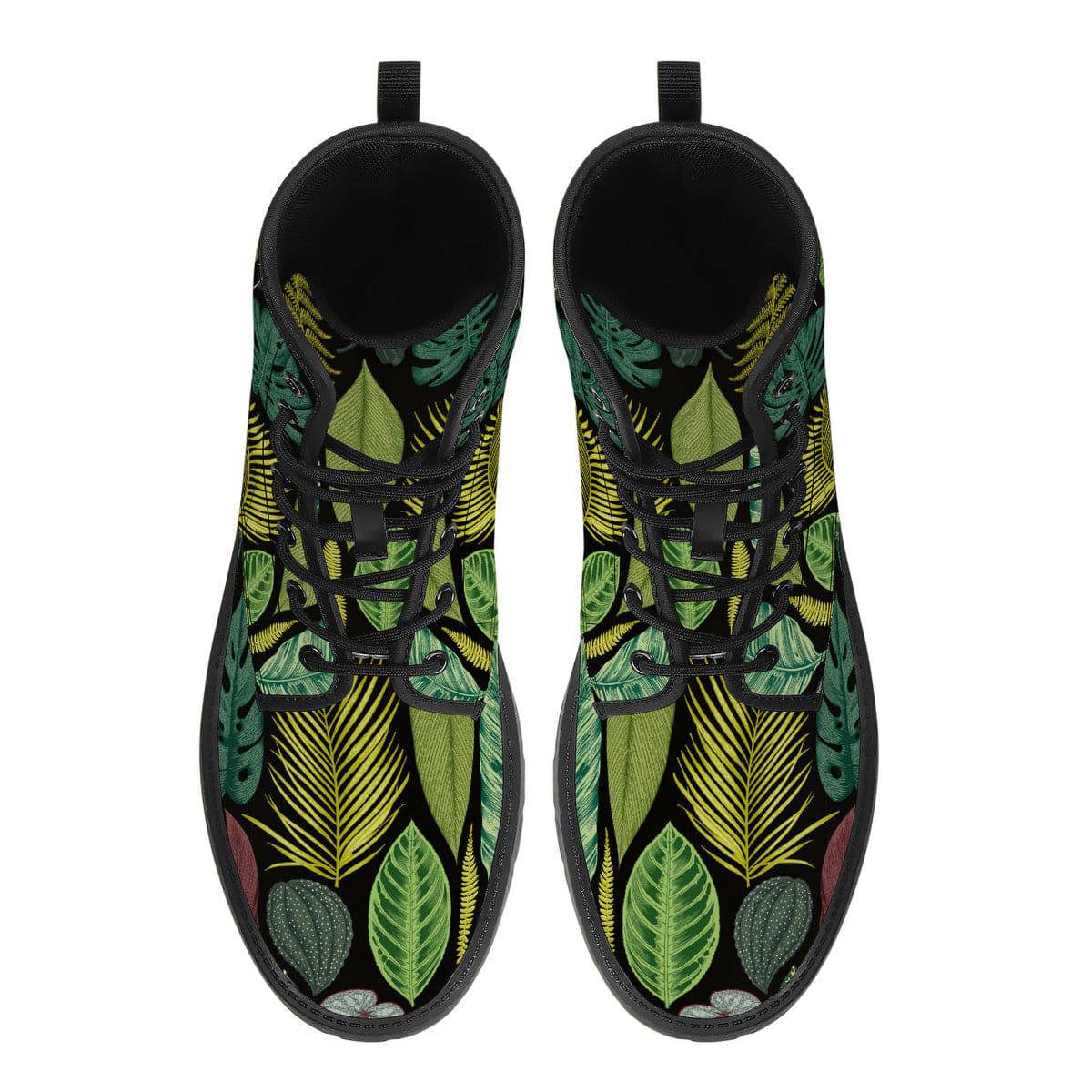 Tropical Leaf Print Vegan Leather Boots