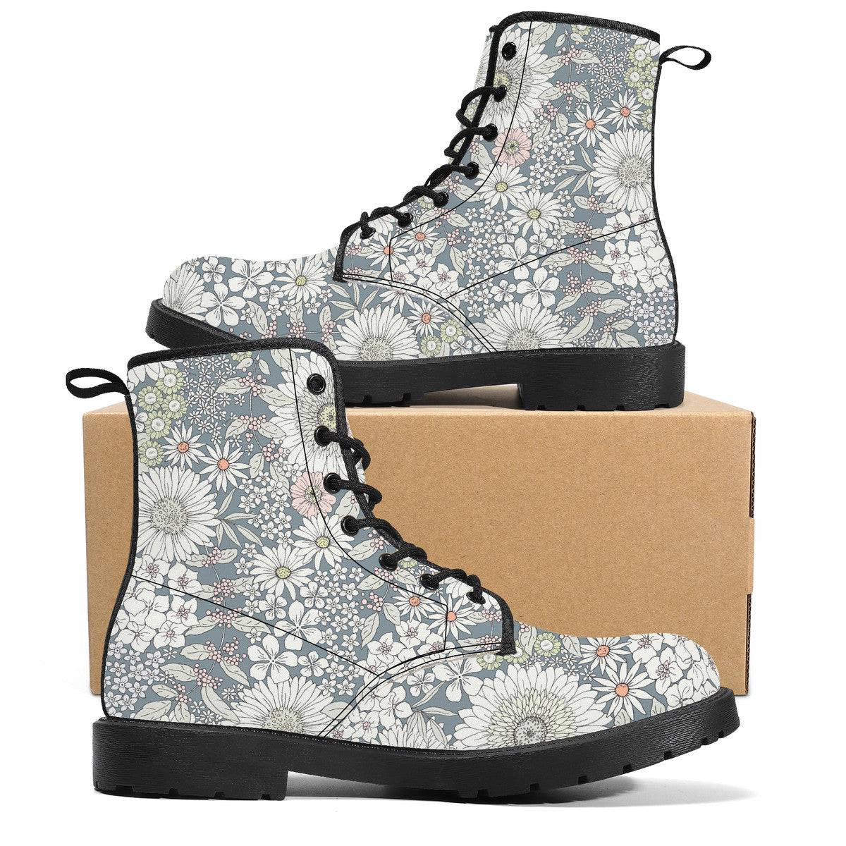 Snowy Field Of Flowers Vegan Leather Boots