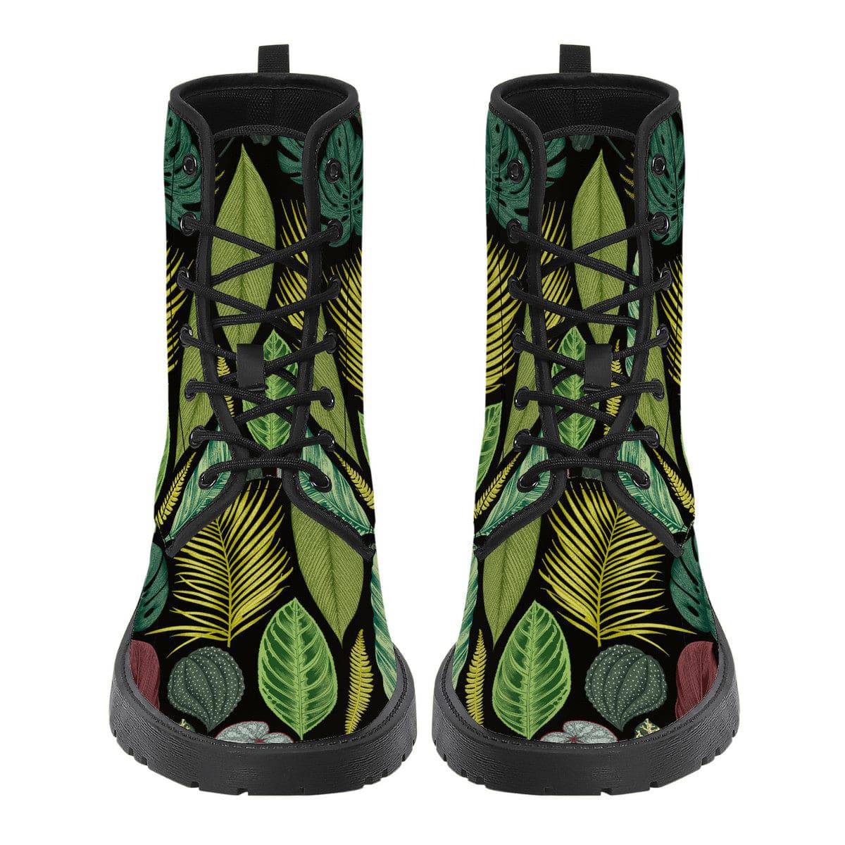Tropical Leaf Print Vegan Leather Boots