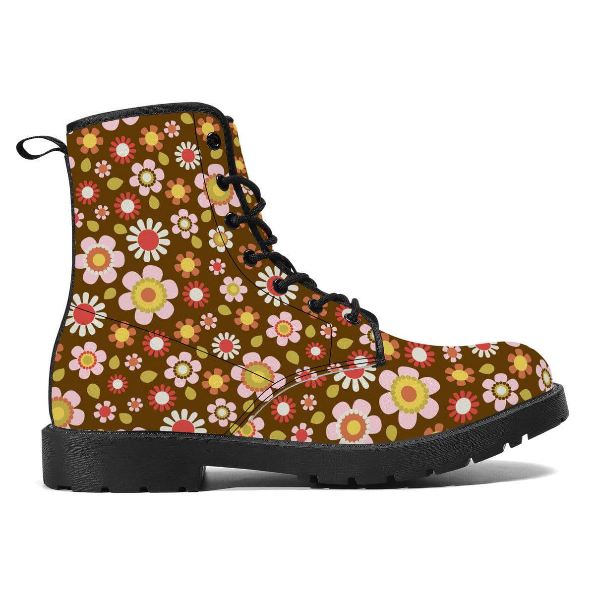 Retro Brown Daisy Mod Vegan Leather Boots