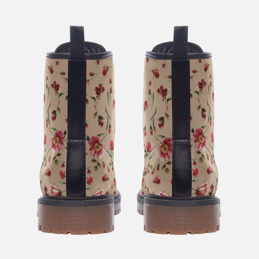 Cottage Floral Vegan Boots, Boho Witchy Pink Floral Boots, Wildflower Combat Boots, Boho Bridal Boots, Vegan Combat Boots, Cottagecore Boots