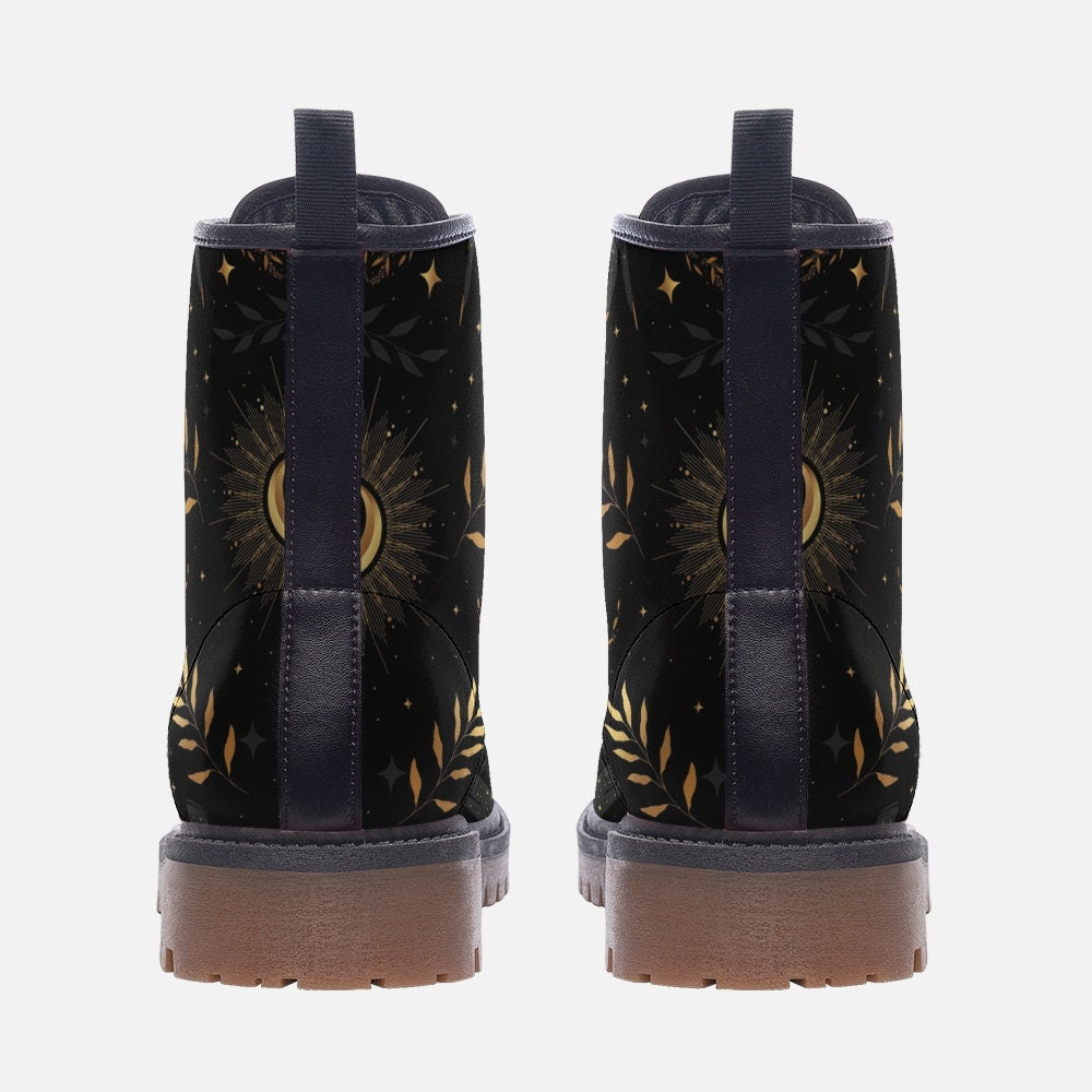 Forest Witch Moon Vegan Leather Combat Boots, Witchy Combat Boots, Magick Moon Boots, Boho Witch Boots, Boho Festival Wear Faux Leather Boot
