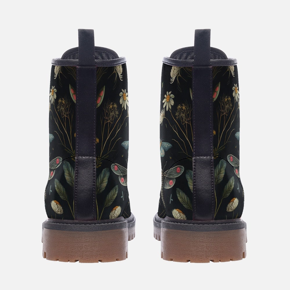Forest Witch Boots, Goblincore Boots, Wildflowers & Butterflies Boots, Vegan Combat Boots, Witchcore, Naturecore Dragonflies Flowers Boots,