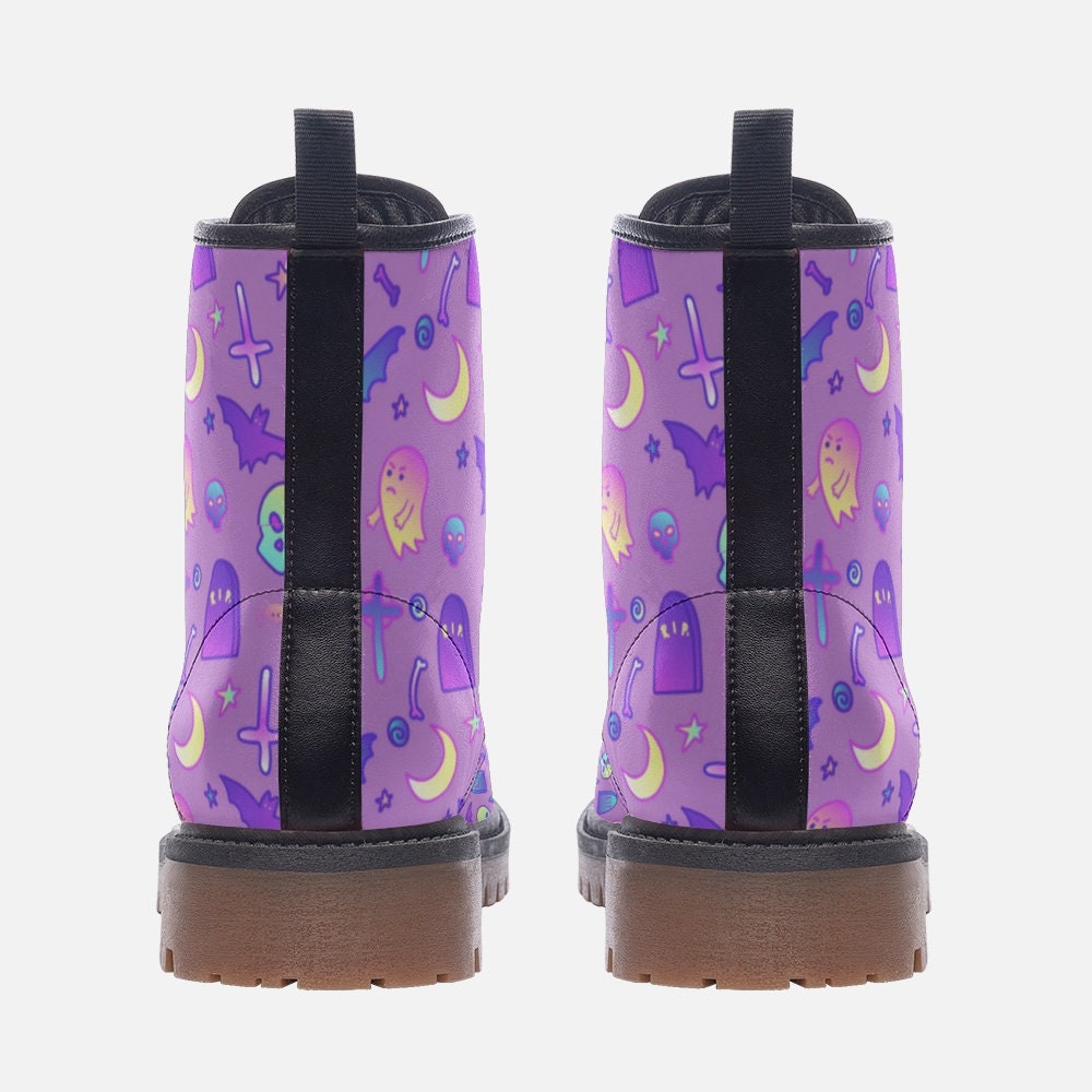 Pastel Witch Vegan Leather Combat Boots Coffins & Crows Boots Creepy Cute Boots Violet Kawaii Witch Boots Pastel Witchcore Boots, Teen Boots