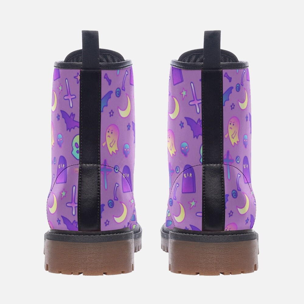 Pastel Witch Vegan Leather Combat Boots Coffins & Crows Boots Creepy Cute Boots Violet Kawaii Witch Boots Pastel Witchcore Boots, Teen Boots