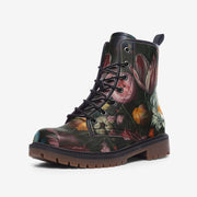 Dark Floral Vegan Leather Combat Boots, Gothic Floral boots, Whimsigoth Floral Boots, Witchy Floral Boots, Faux Leather Boho Floral Boots