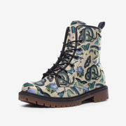 Goblincore Boots, Boho Whimsical Blue and White Forestcore Vegan Combat Boot, Blue Fairy Grunge Boot, Vintage Naturecore Snakes Butterflies