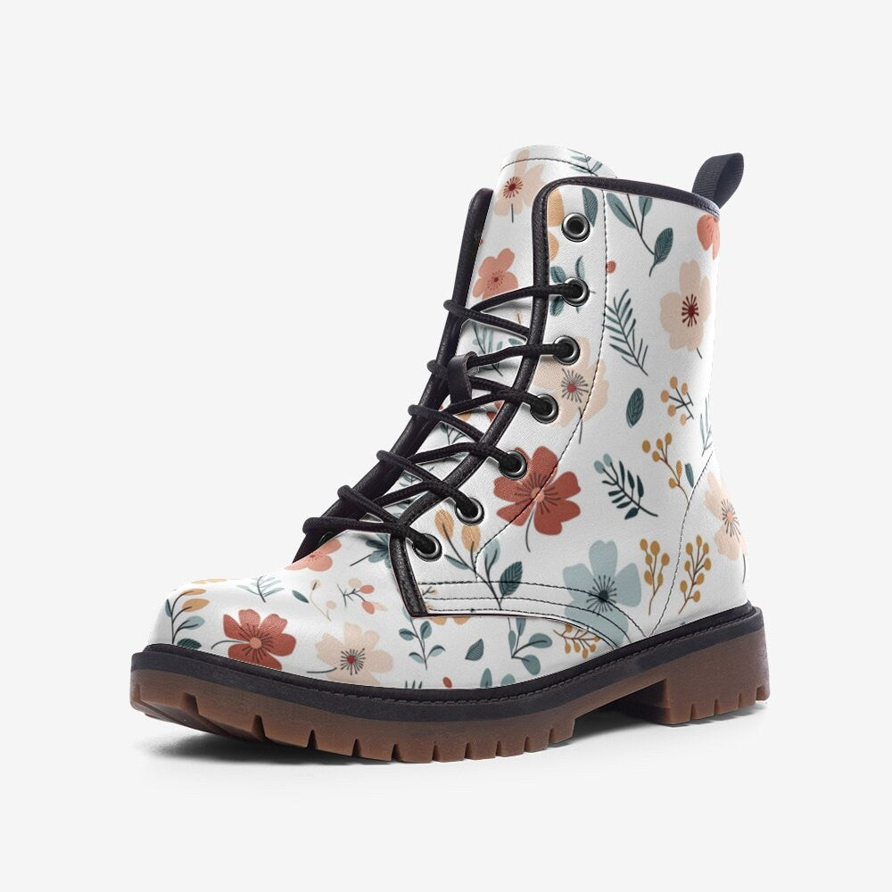 Minimalist Floral Boots: Custom Boho Faux Leather Boots