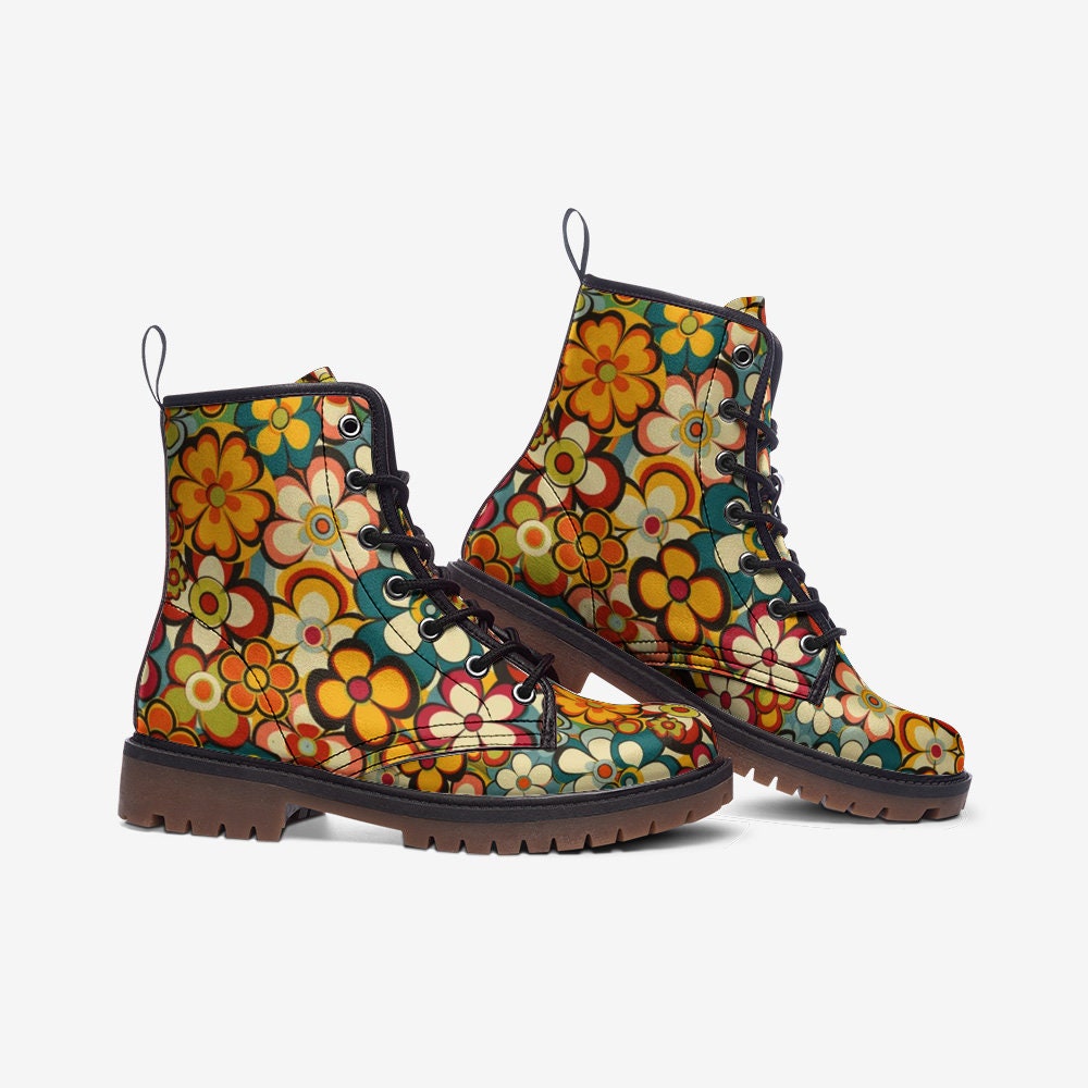 60s Retro Boots | Hippie Boots | Retro Flower Shoes | Hippie Gifts for Her & Him