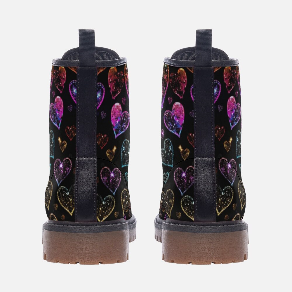 Glitter Heart Faux Leather Boots: Lace-Up Wide Fit