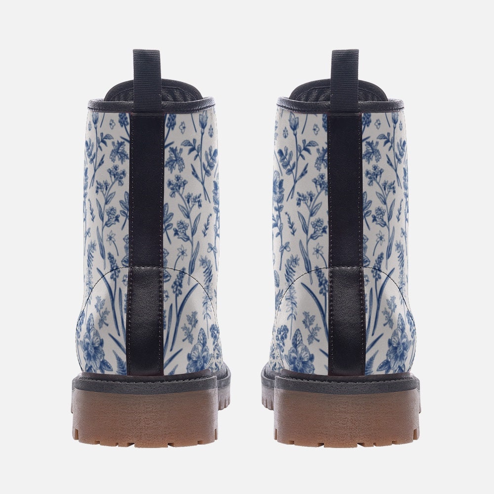 Boho Floral Boots: Minimalist Blue Flower Design
