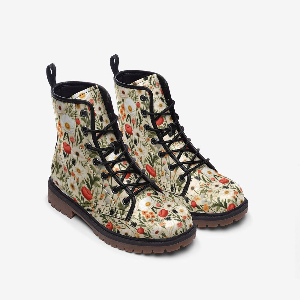 Floral Cottagecore Boots: Faux Leather Daisy Shoes