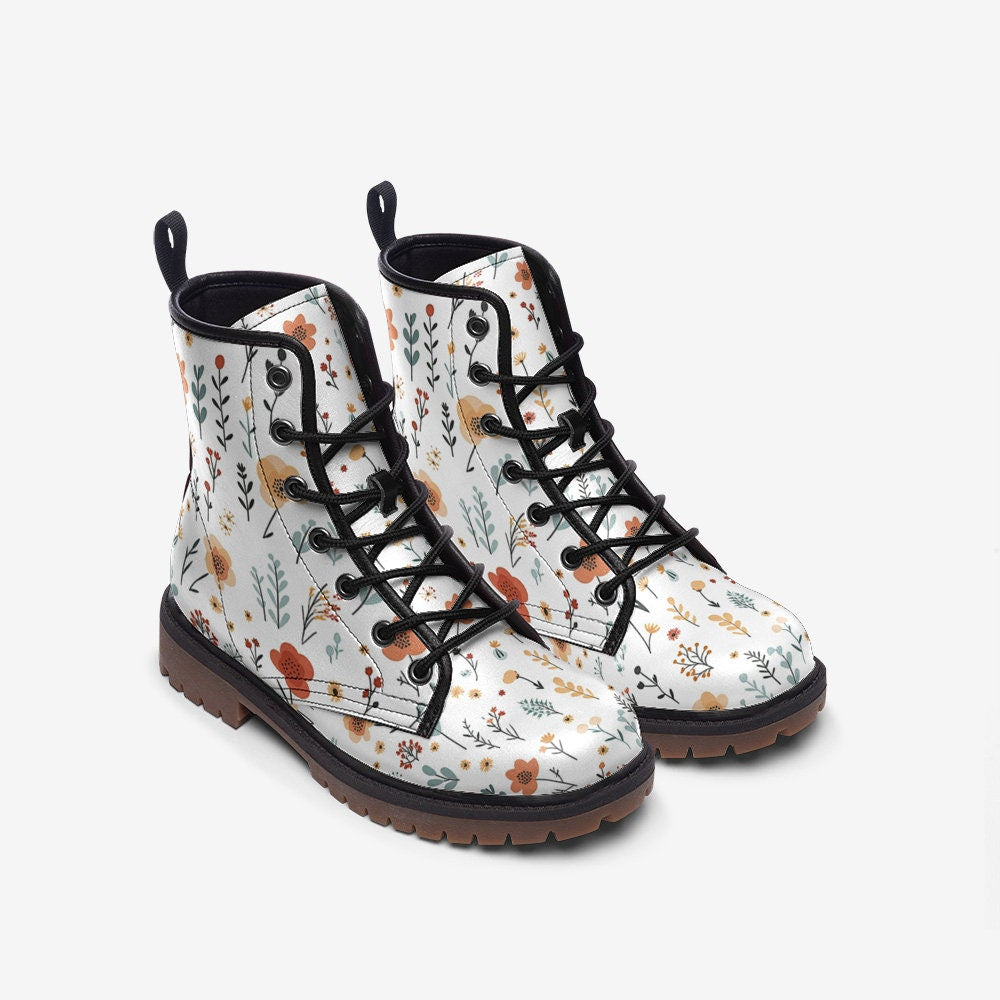 Floral Boho Boots: Lightweight Faux Leather, Wide Fit